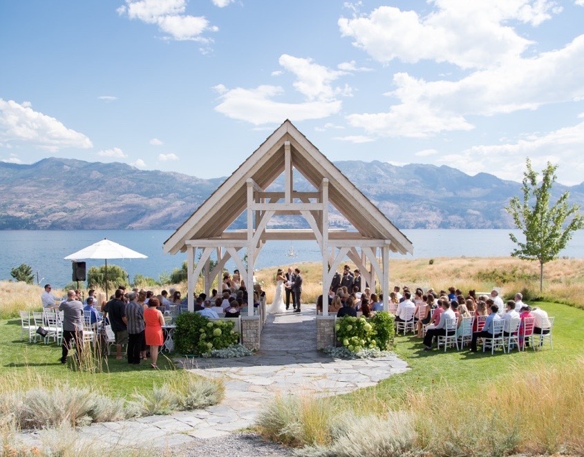 outdoor wedding with the view of the mountains