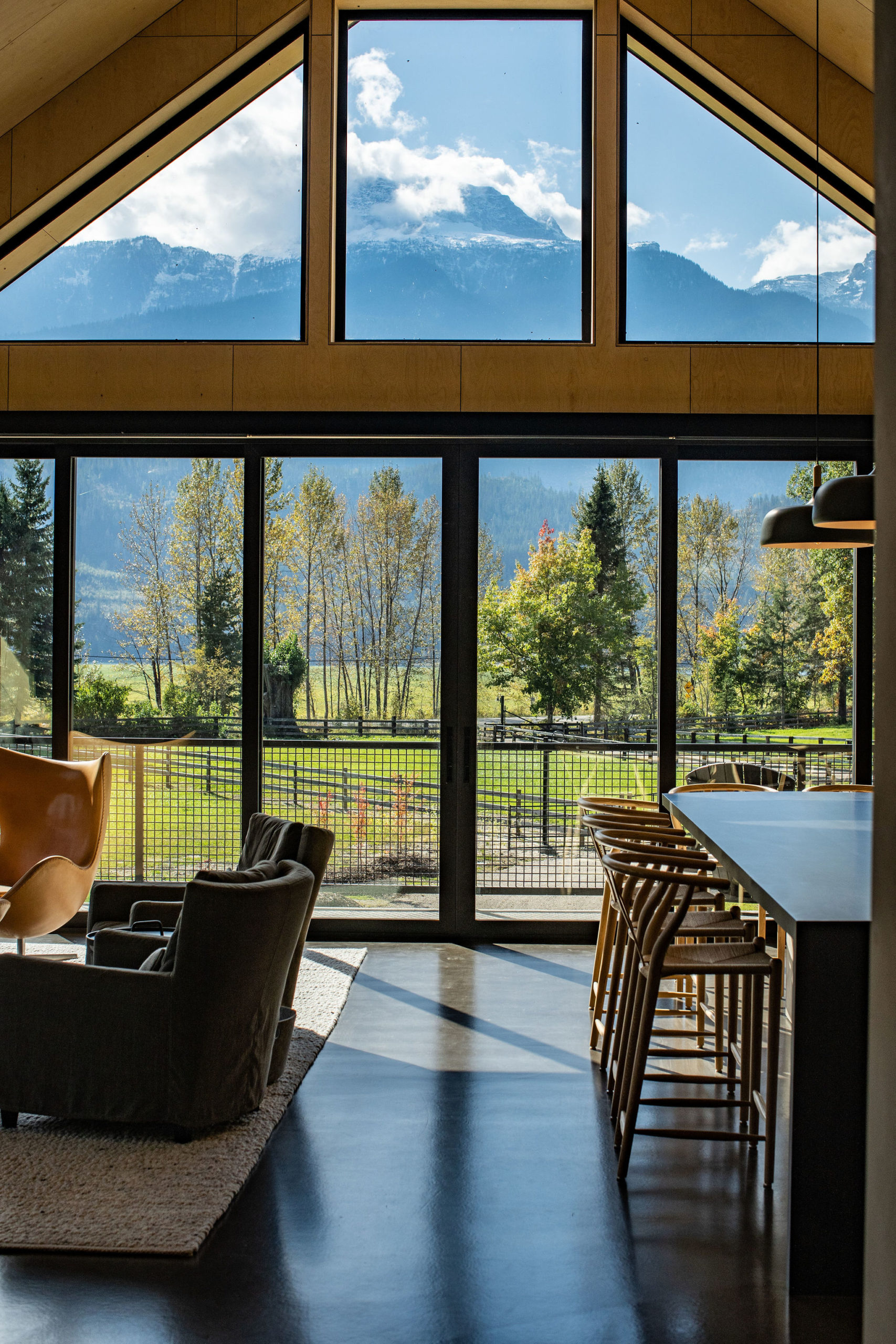 view of the outdoors from the dining area of a Scandinavian house