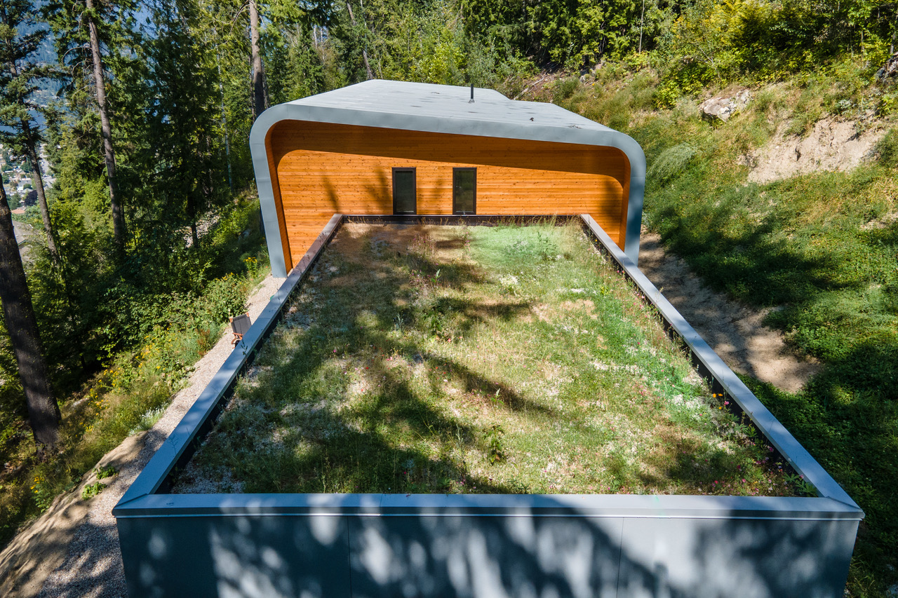 green roof of a chic house in the mountain