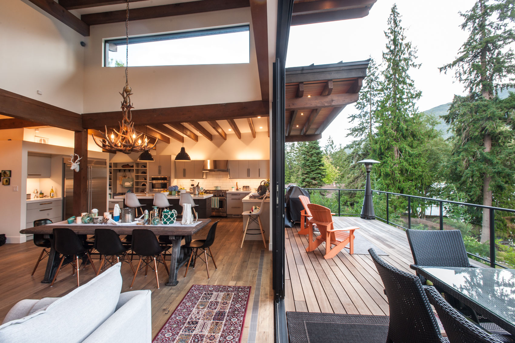 deck of a beach house accessible through the living area