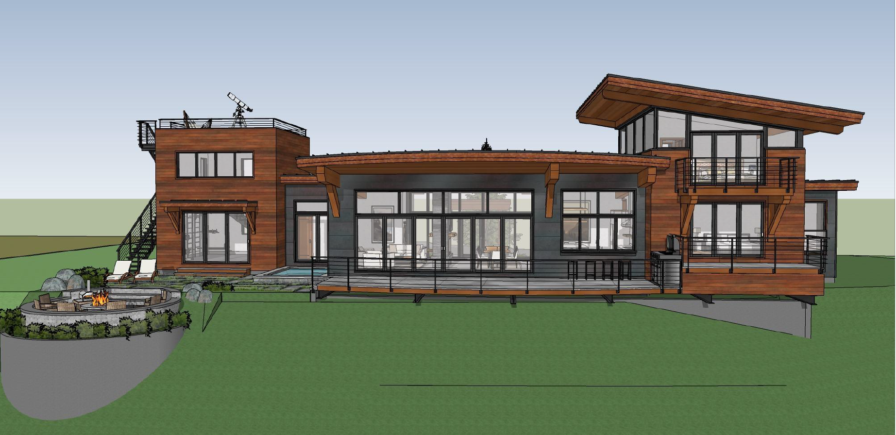 exterior design of the back of a Rocky Mountain modern house