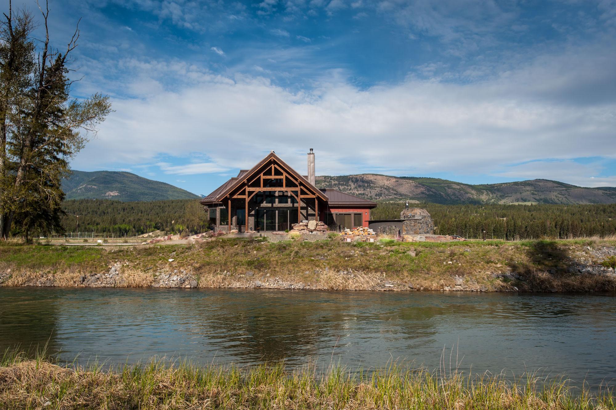 distant view of a modern mountain house