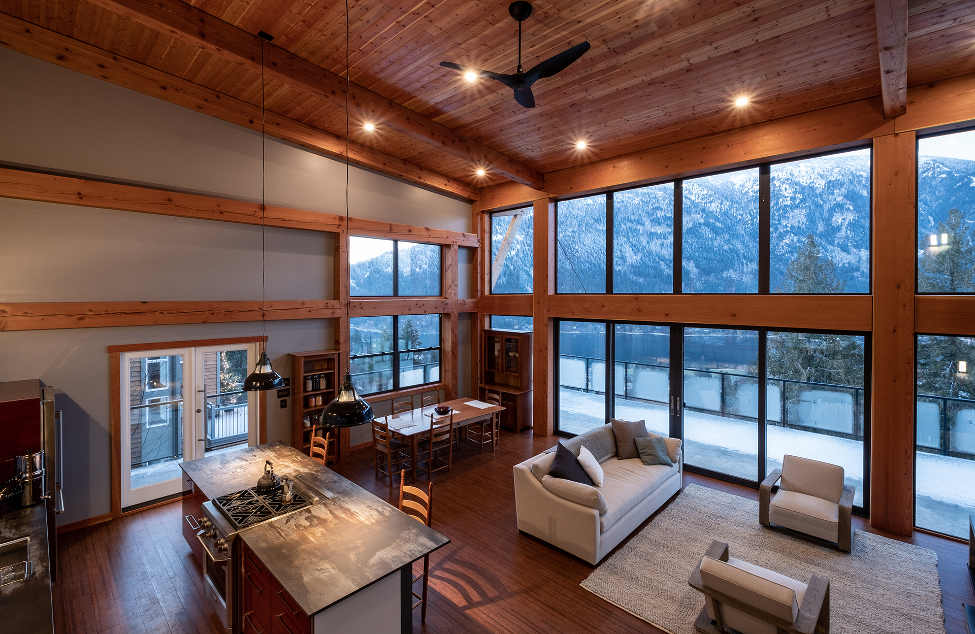 kitchen, dining, and living area design of Pacific Northwest house