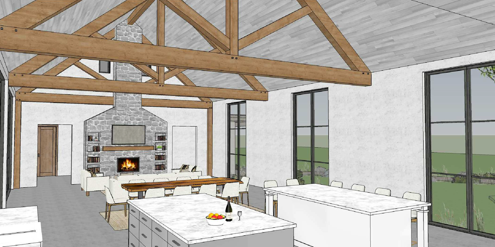 Rendering of a custom farm house design by Purcell