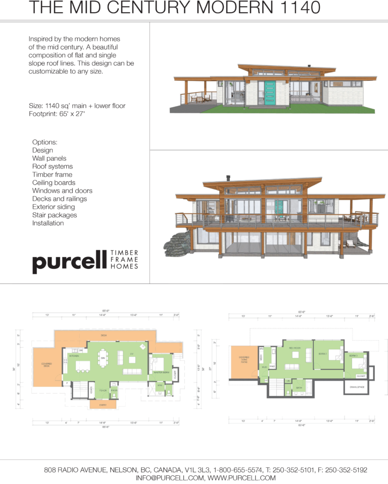 The Mid Century Modern 1140 Prefab Home Design Plans By Purcell Homes