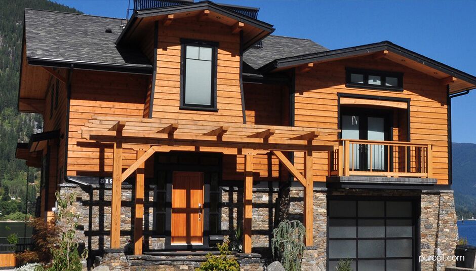 entrance of a house made mostly of timber materials