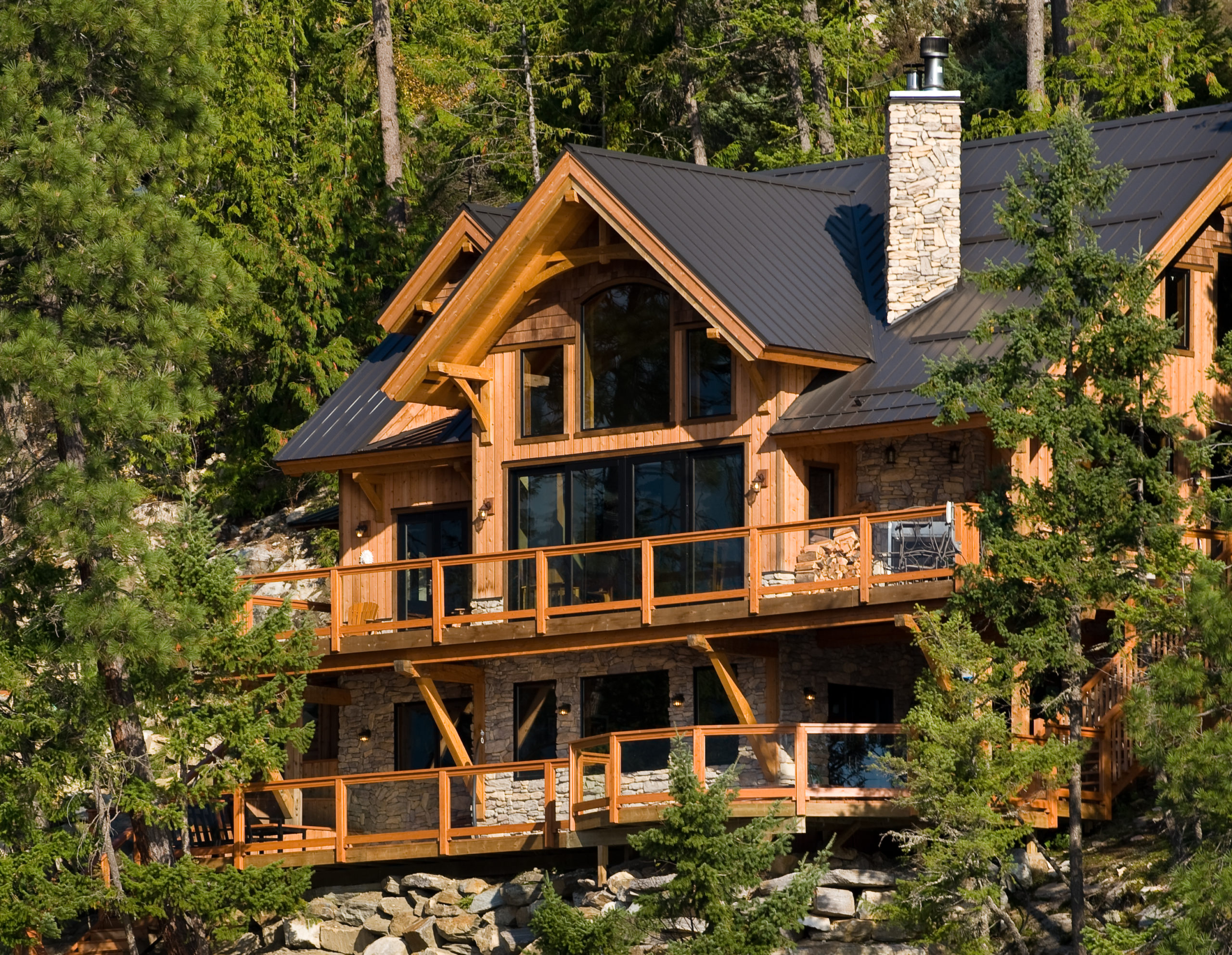 modern house surrounded by tall trees