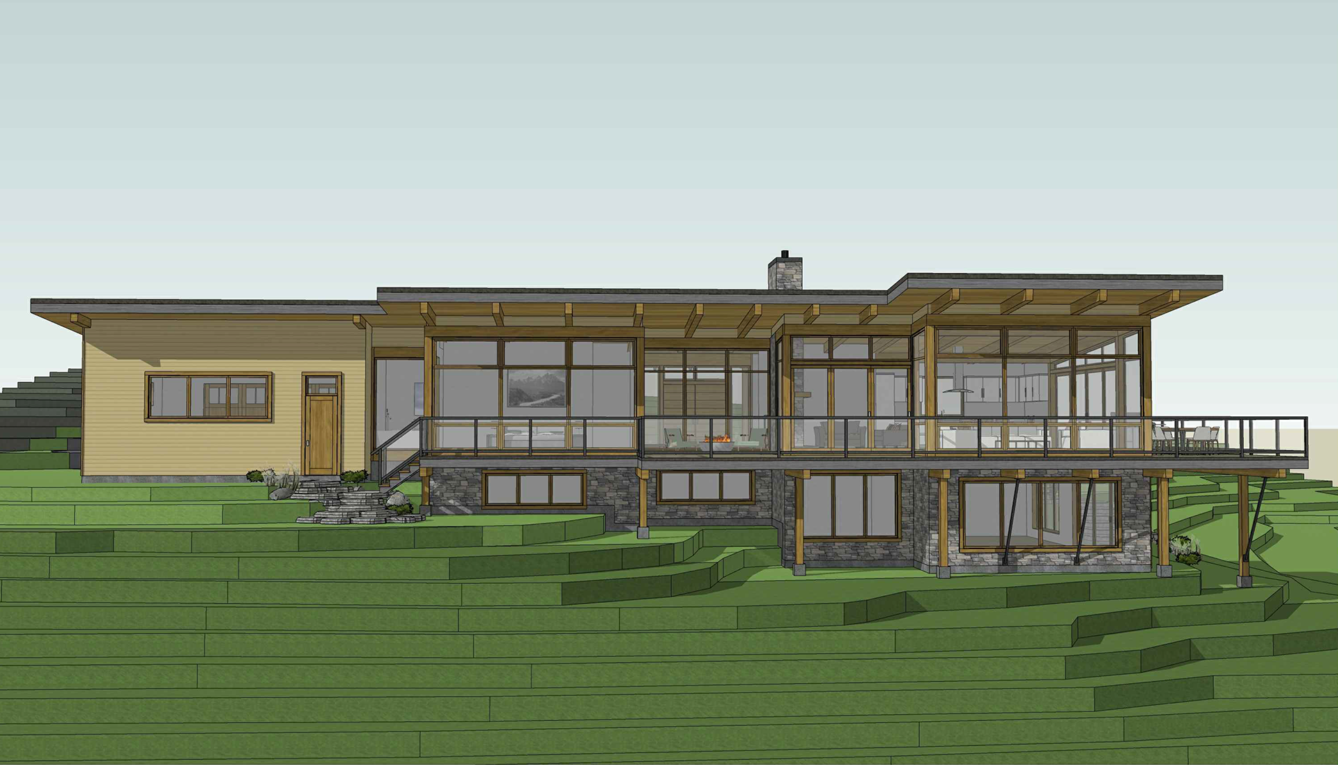 exterior design of the back of a BC Lake Front house